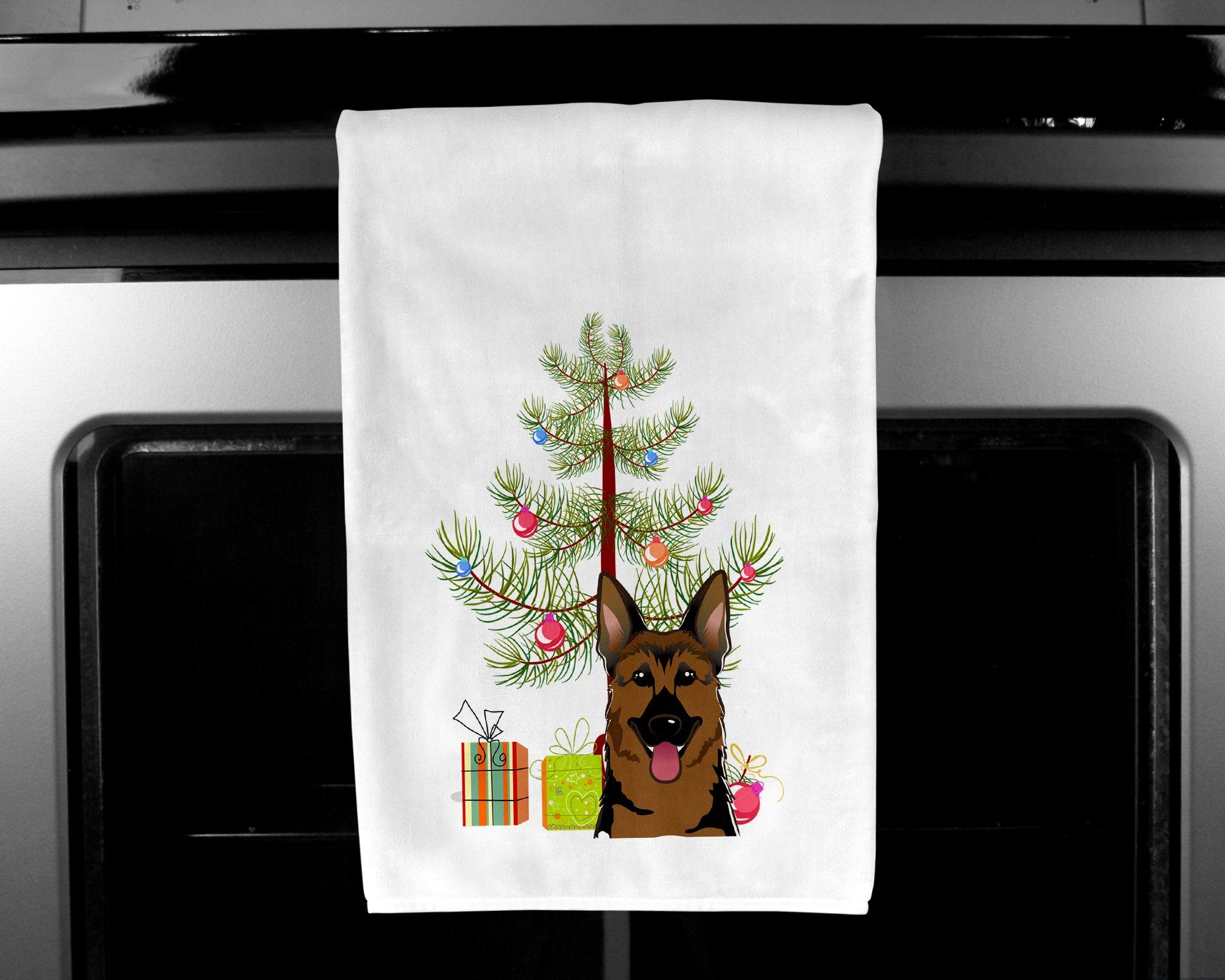 Christmas Tree and German Shepherd White Kitchen Towel Set of 2 BB1583WTKT by Caroline's Treasures