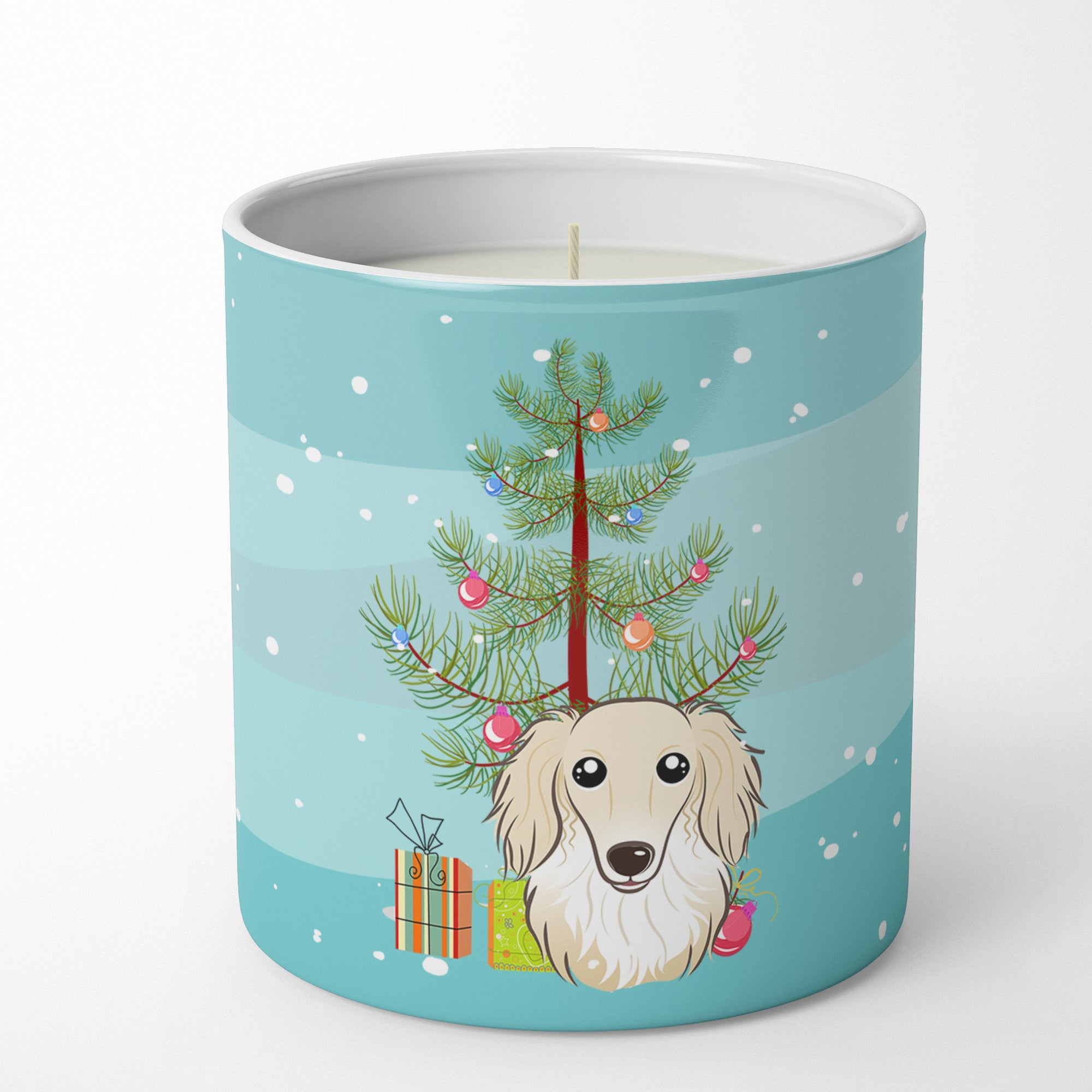 Buy this Christmas Tree and Longhair Creme Dachshund 10 oz Decorative Soy Candle