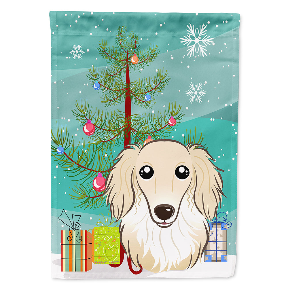 Christmas Tree and Longhair Creme Dachshund Flag Canvas House Size BB1584CHF