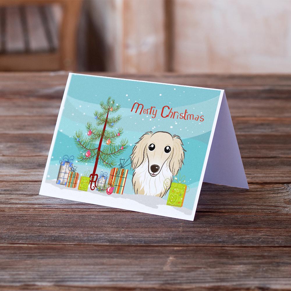 Buy this Christmas Tree and Longhair Creme Dachshund Greeting Cards and Envelopes Pack of 8