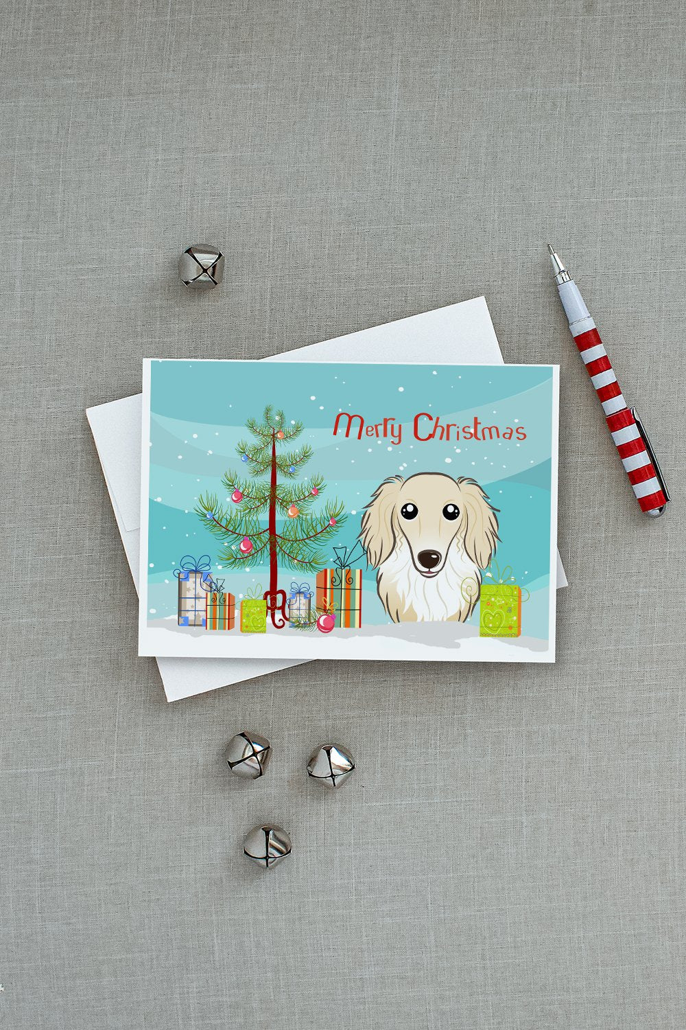 Christmas Tree and Longhair Creme Dachshund Greeting Cards and Envelopes Pack of 8 - the-store.com