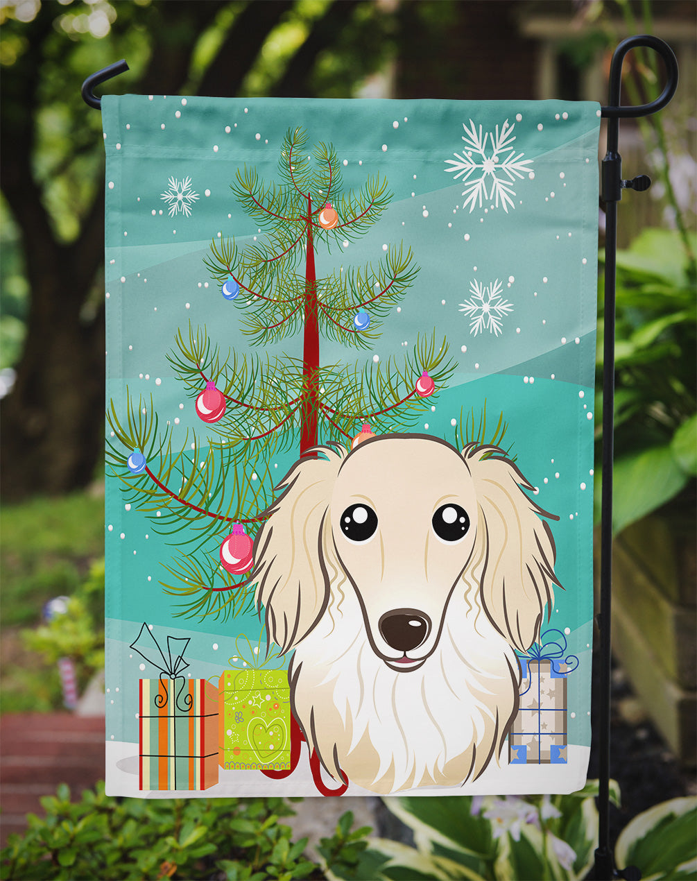 Christmas Tree and Longhair Creme Dachshund Flag Garden Size BB1584GF