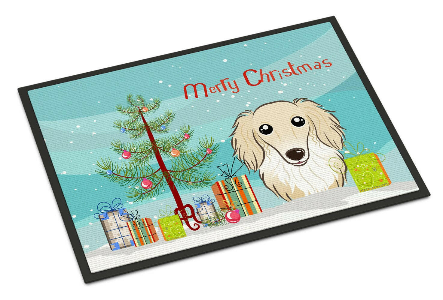 Christmas Tree and Longhair Creme Dachshund Indoor or Outdoor Mat 24x36 BB1584JMAT - the-store.com