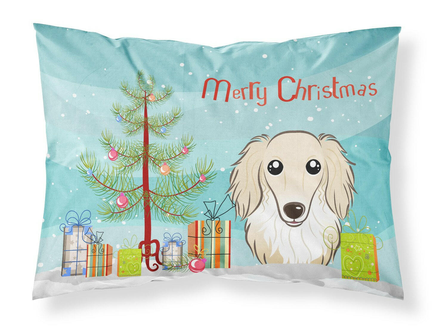 Christmas Tree and Longhair Creme Dachshund Fabric Standard Pillowcase BB1584PILLOWCASE by Caroline's Treasures