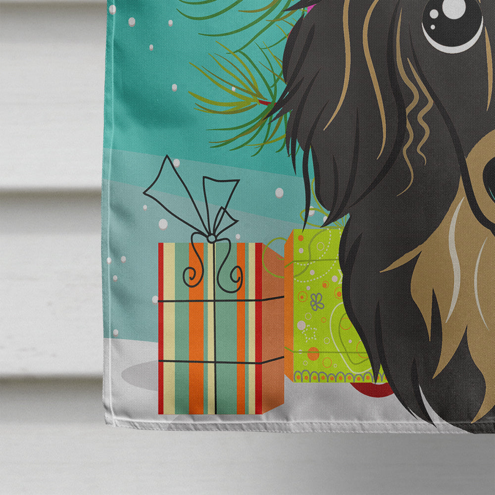 Christmas Tree and Longhair Black and Tan Dachshund Flag Canvas House Size BB1585CHF  the-store.com.