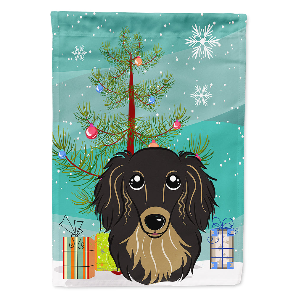 Christmas Tree and Longhair Black and Tan Dachshund Flag Canvas House Size BB1585CHF