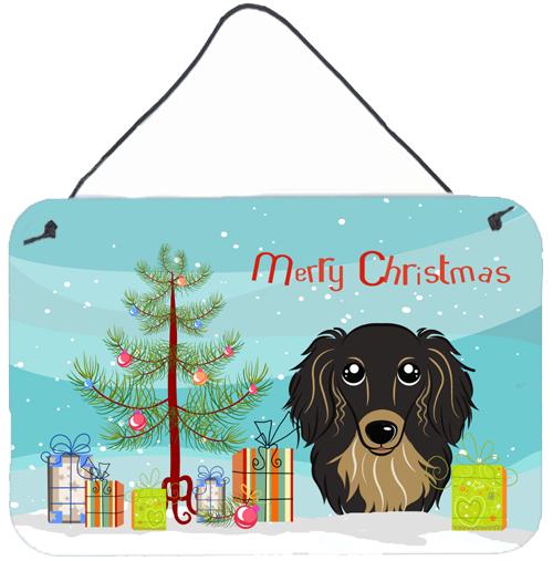 Christmas Tree and Longhair Black and Tan Dachshund Wall or Door Hanging Prints BB1585DS812 by Caroline&#39;s Treasures