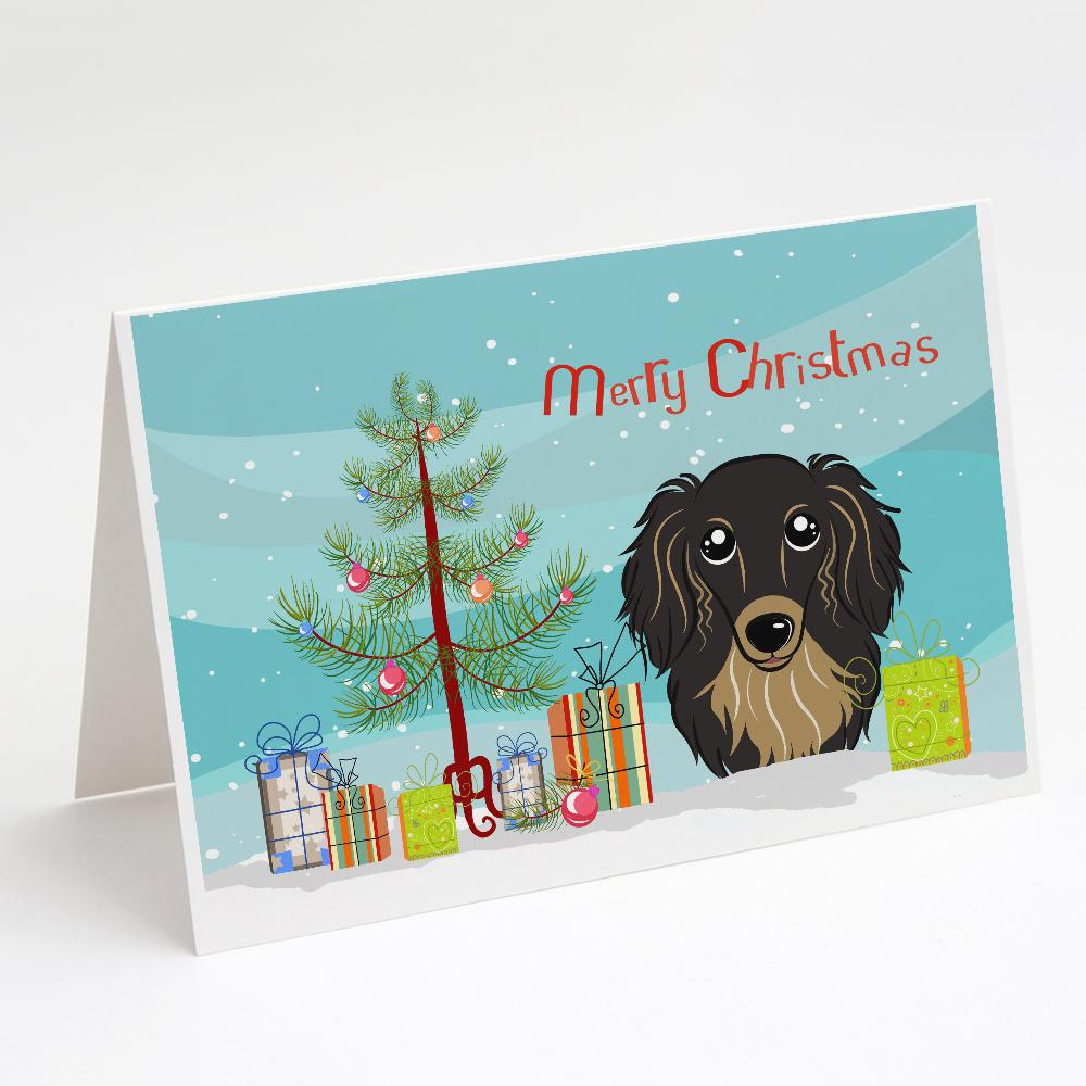 Buy this Christmas Tree and Longhair Black and Tan Dachshund Greeting Cards and Envelopes Pack of 8