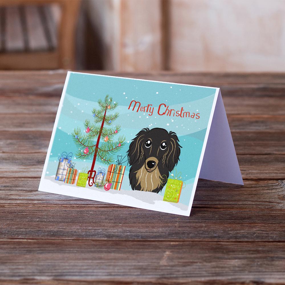 Christmas Tree and Longhair Black and Tan Dachshund Greeting Cards and Envelopes Pack of 8 - the-store.com