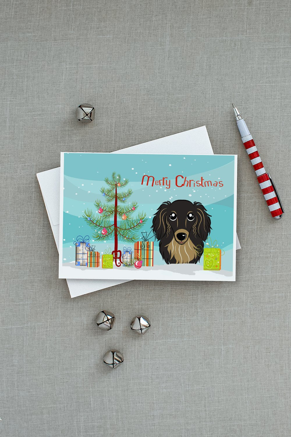 Christmas Tree and Longhair Black and Tan Dachshund Greeting Cards and Envelopes Pack of 8 - the-store.com
