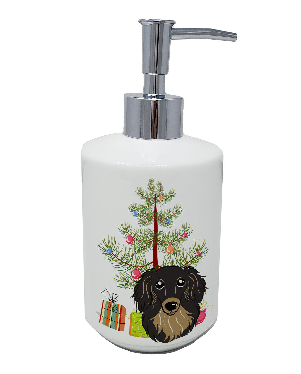 Buy this Christmas Tree and Longhair Black and Tan Dachshund Ceramic Soap Dispenser