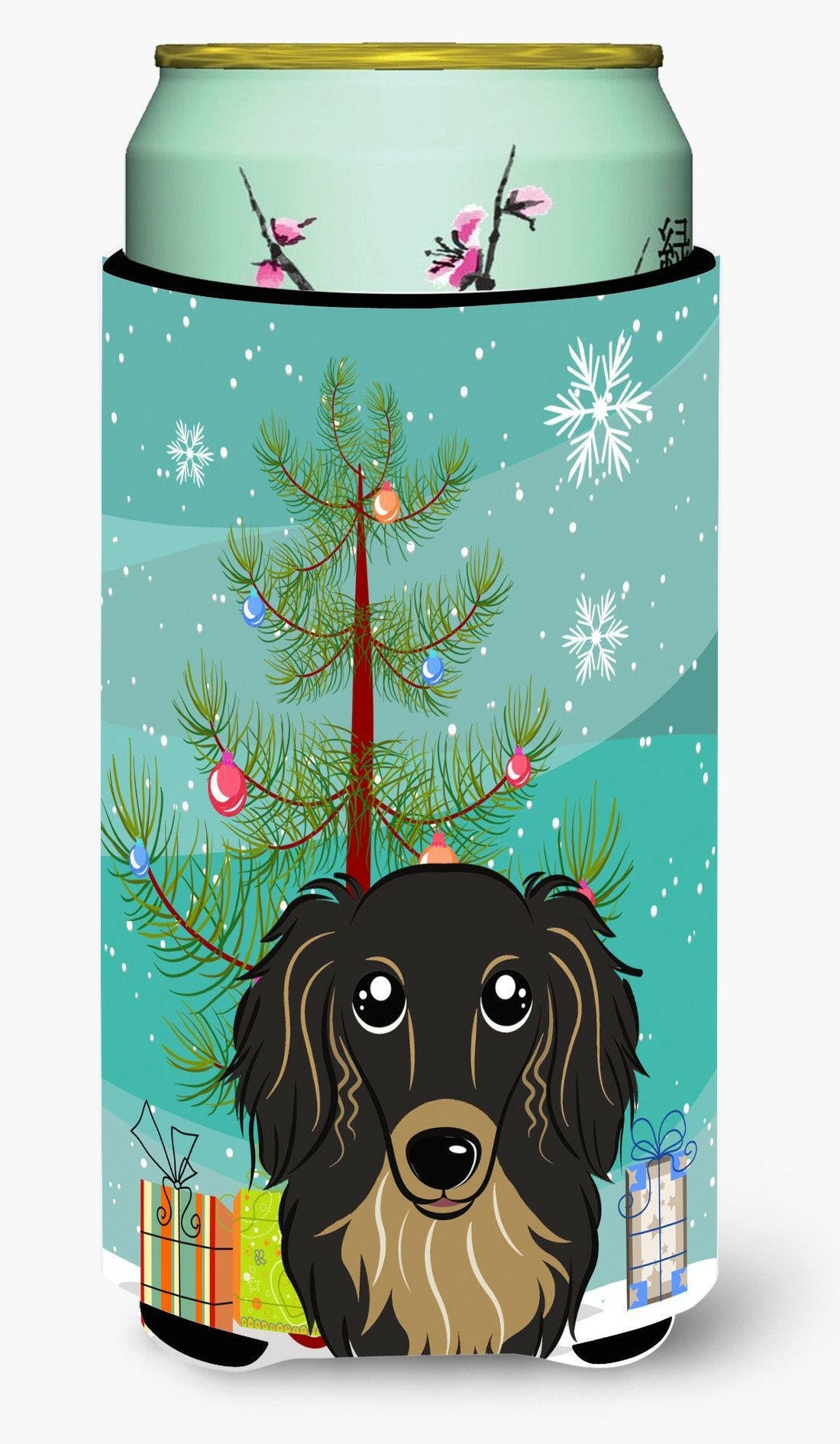 Christmas Tree and Longhair Black and Tan Dachshund Tall Boy Beverage Insulator Hugger BB1585TBC by Caroline&#39;s Treasures