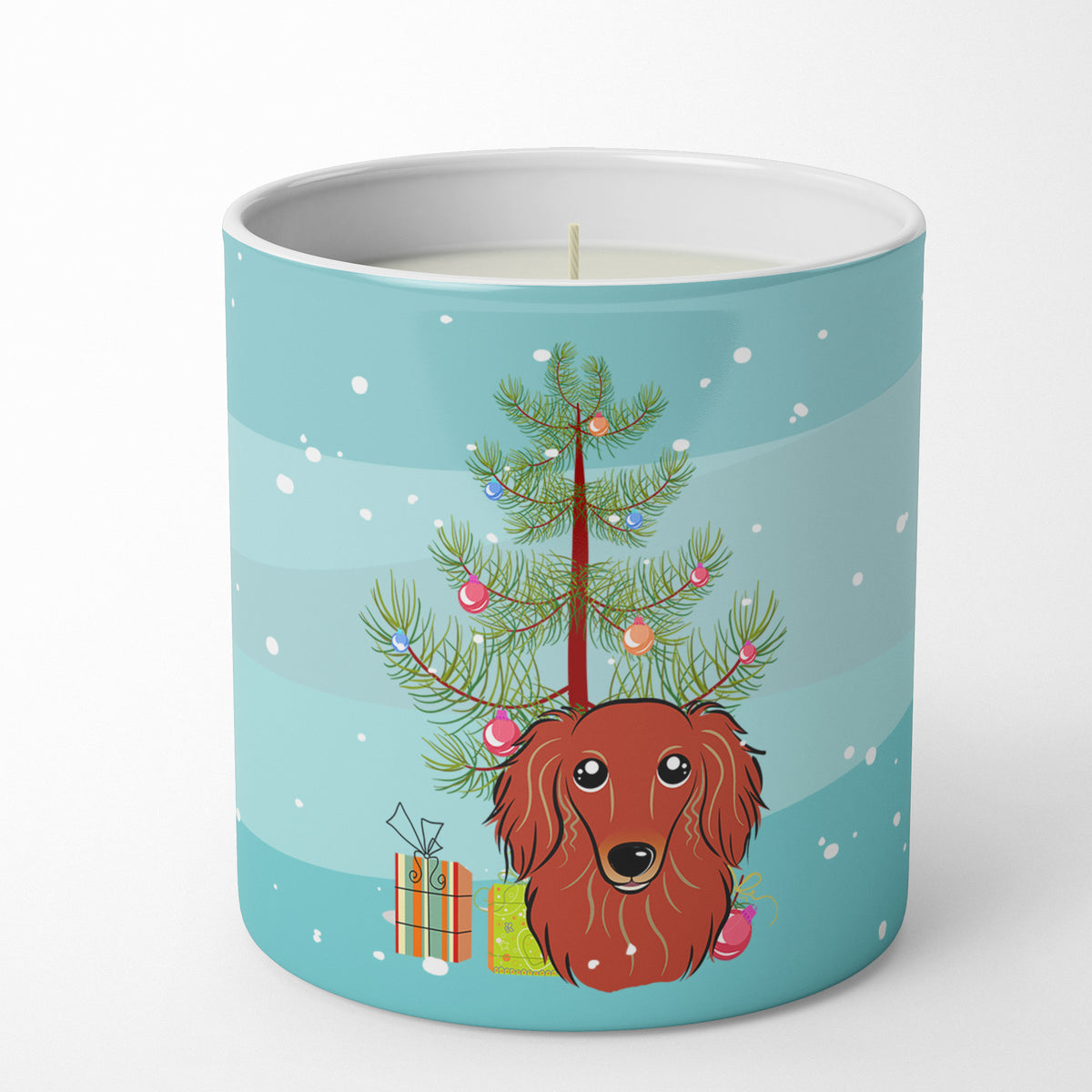 Buy this Christmas Tree and Longhair Red Dachshund 10 oz Decorative Soy Candle