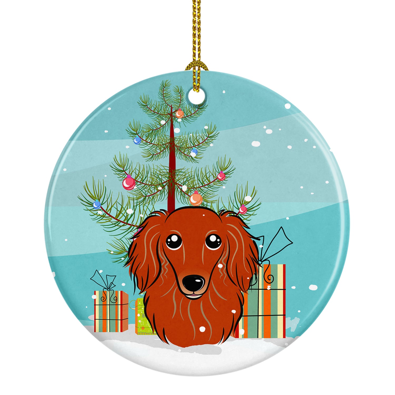 Christmas Tree and Longhair Red Dachshund Ceramic Ornament BB1586CO1 - the-store.com