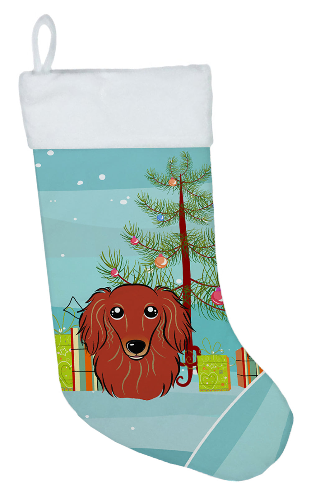 Christmas Tree and Longhair Red Dachshund Christmas Stocking BB1586CS