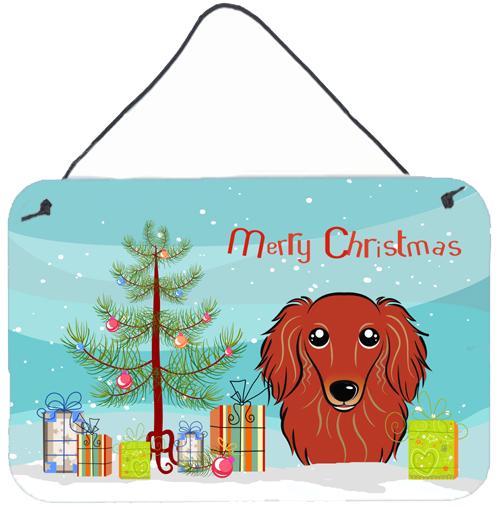 Christmas Tree and Longhair Red Dachshund Wall or Door Hanging Prints BB1586DS812 by Caroline&#39;s Treasures