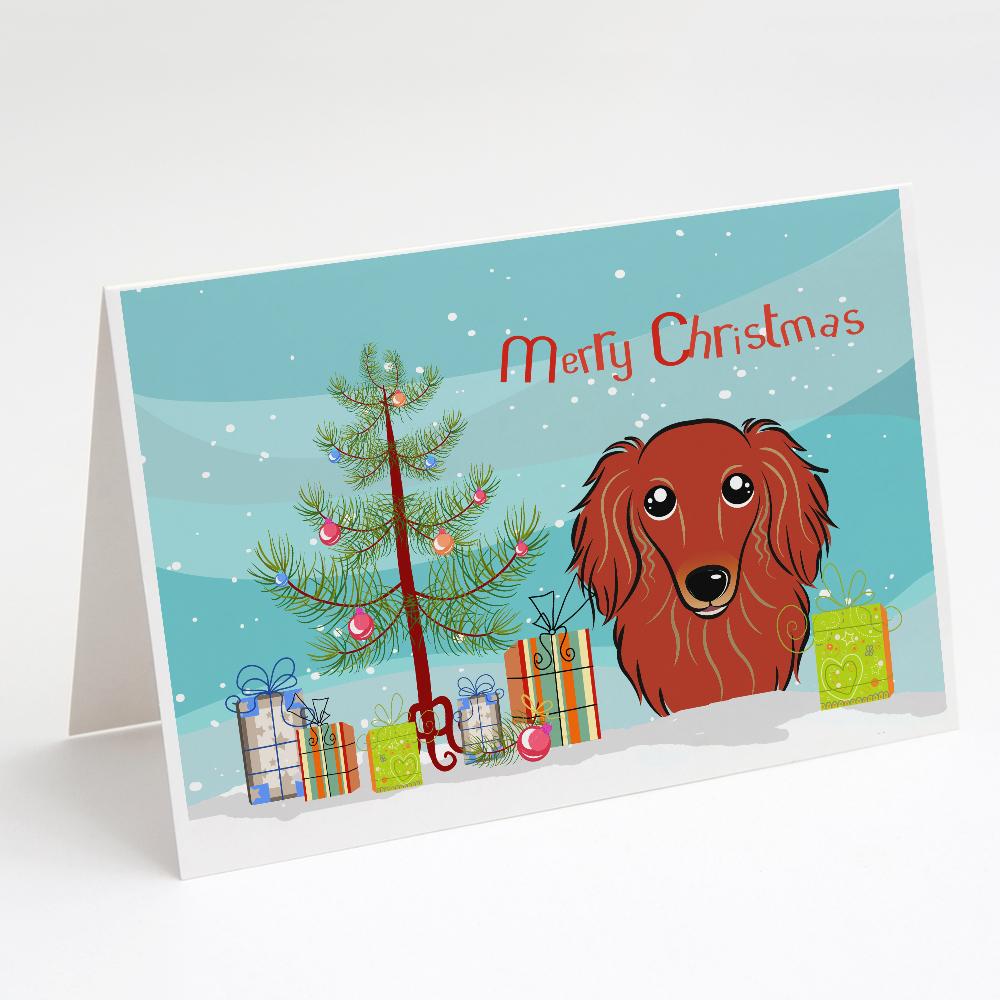 Buy this Christmas Tree and Longhair Red Dachshund Greeting Cards and Envelopes Pack of 8