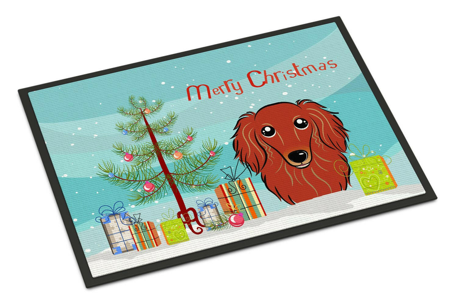 Christmas Tree and Longhair Red Dachshund Indoor or Outdoor Mat 24x36 BB1586JMAT - the-store.com