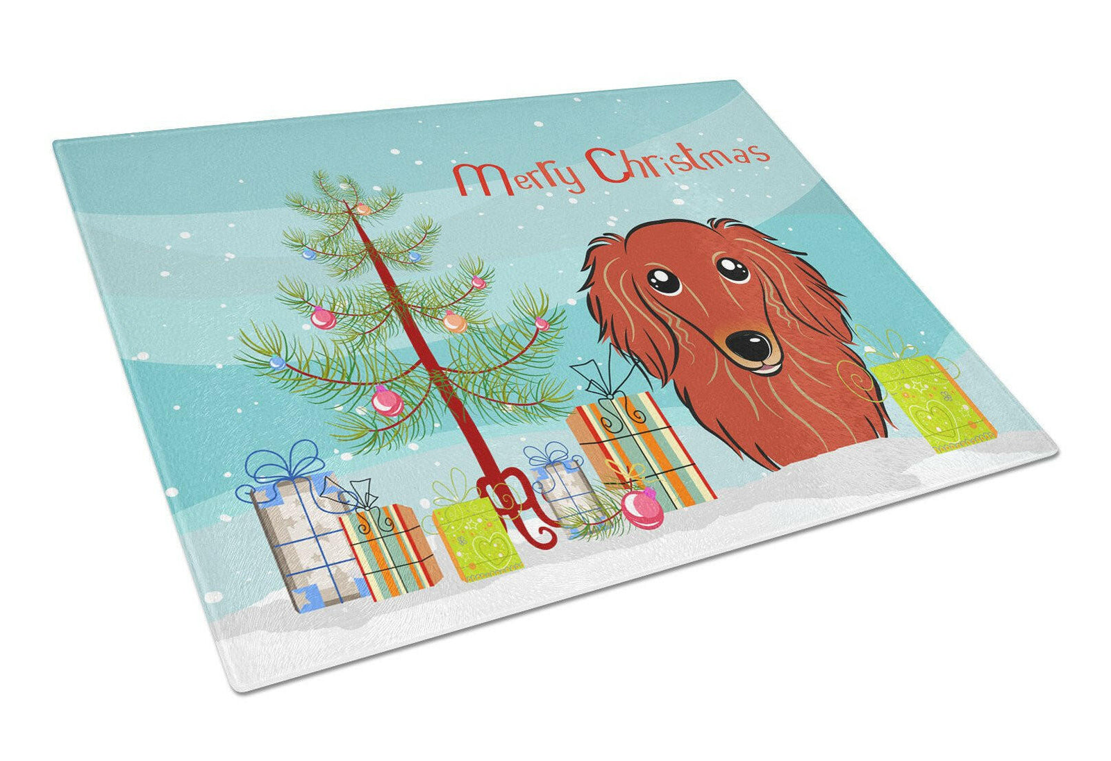 Christmas Tree and Longhair Red Dachshund Glass Cutting Board Large BB1586LCB by Caroline's Treasures