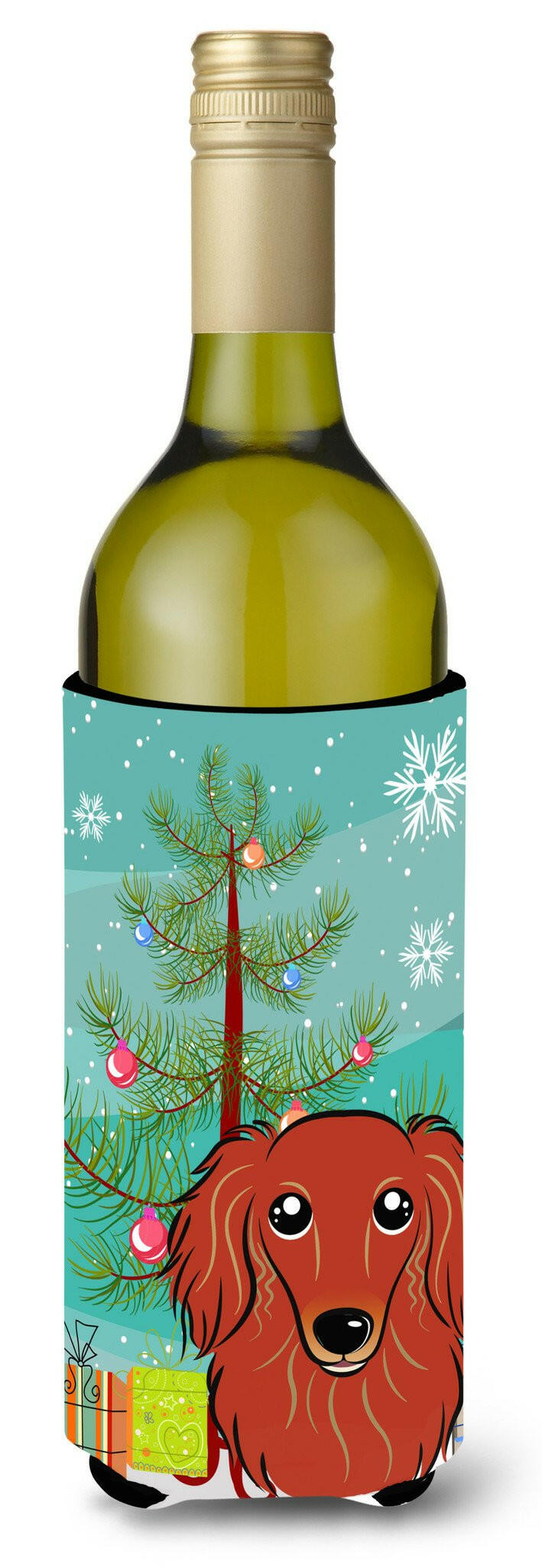 Christmas Tree and Longhair Red Dachshund Wine Bottle Beverage Insulator Hugger BB1586LITERK by Caroline's Treasures