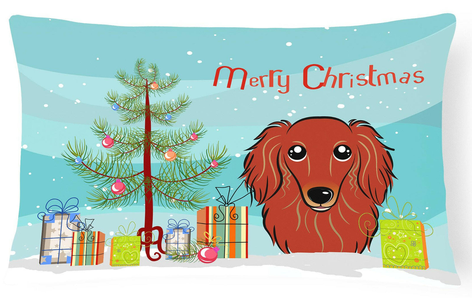 Christmas Tree and Longhair Red Dachshund Fabric Decorative Pillow BB1586PW1216 by Caroline's Treasures