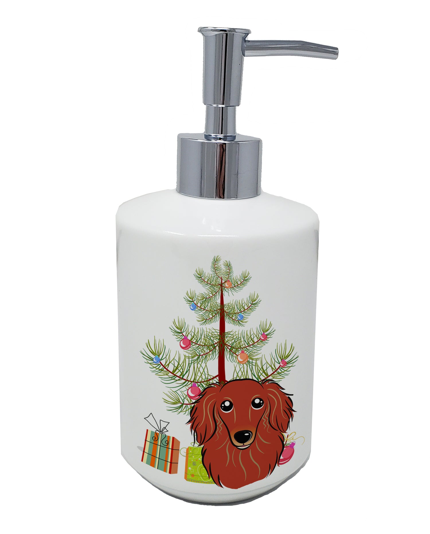 Buy this Christmas Tree and Longhair Red Dachshund Ceramic Soap Dispenser