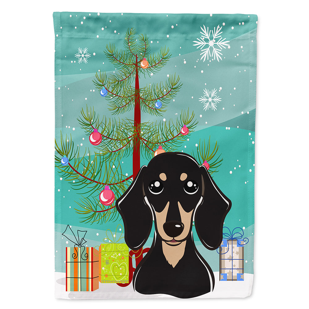 Christmas Tree and Smooth Black and Tan Dachshund Flag Canvas House Size BB1587CHF