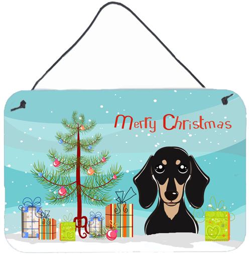 Christmas Tree and Smooth Black and Tan Dachshund Wall or Door Hanging Prints by Caroline's Treasures