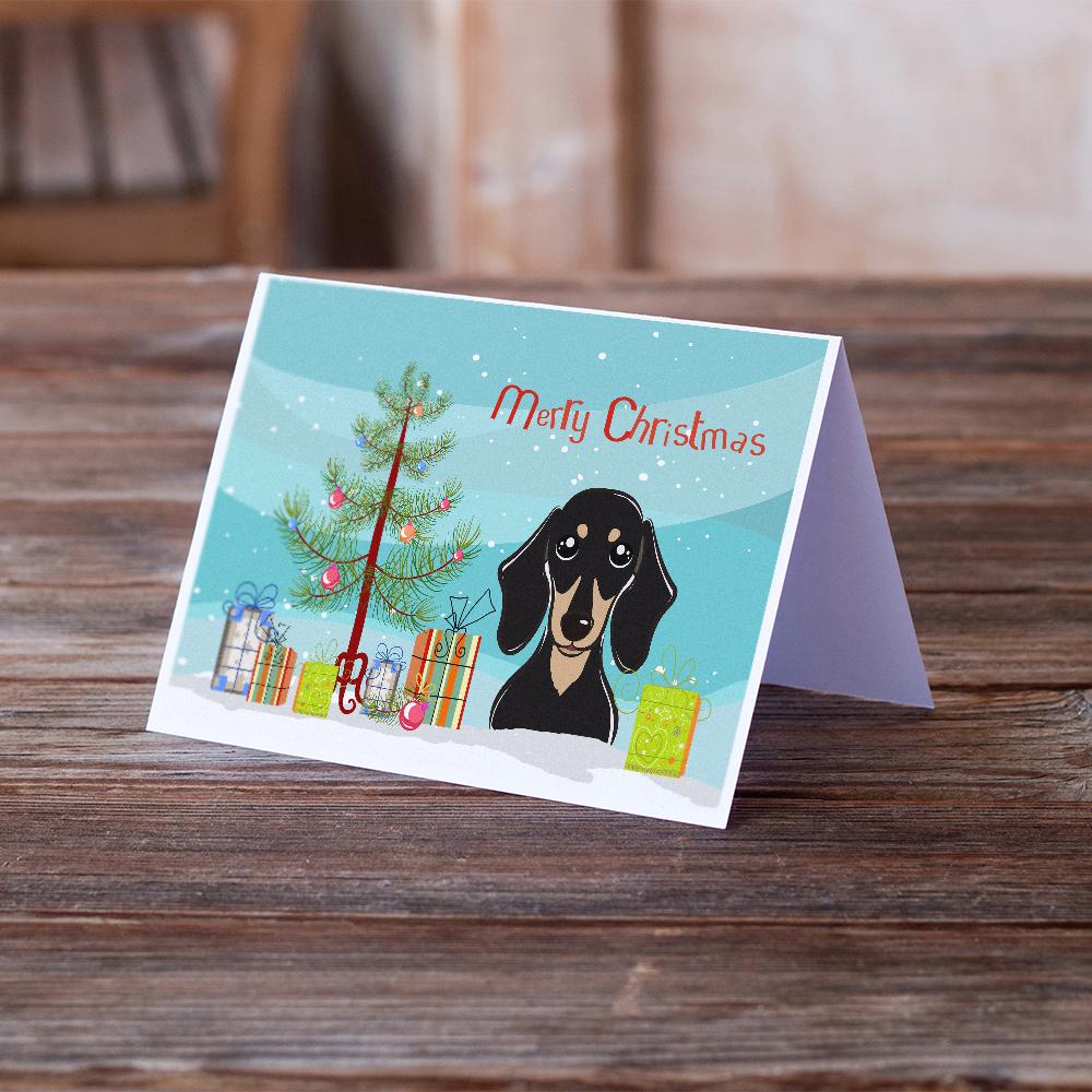 Christmas Tree and Smooth Black and Tan Dachshund Greeting Cards and Envelopes Pack of 8 - the-store.com