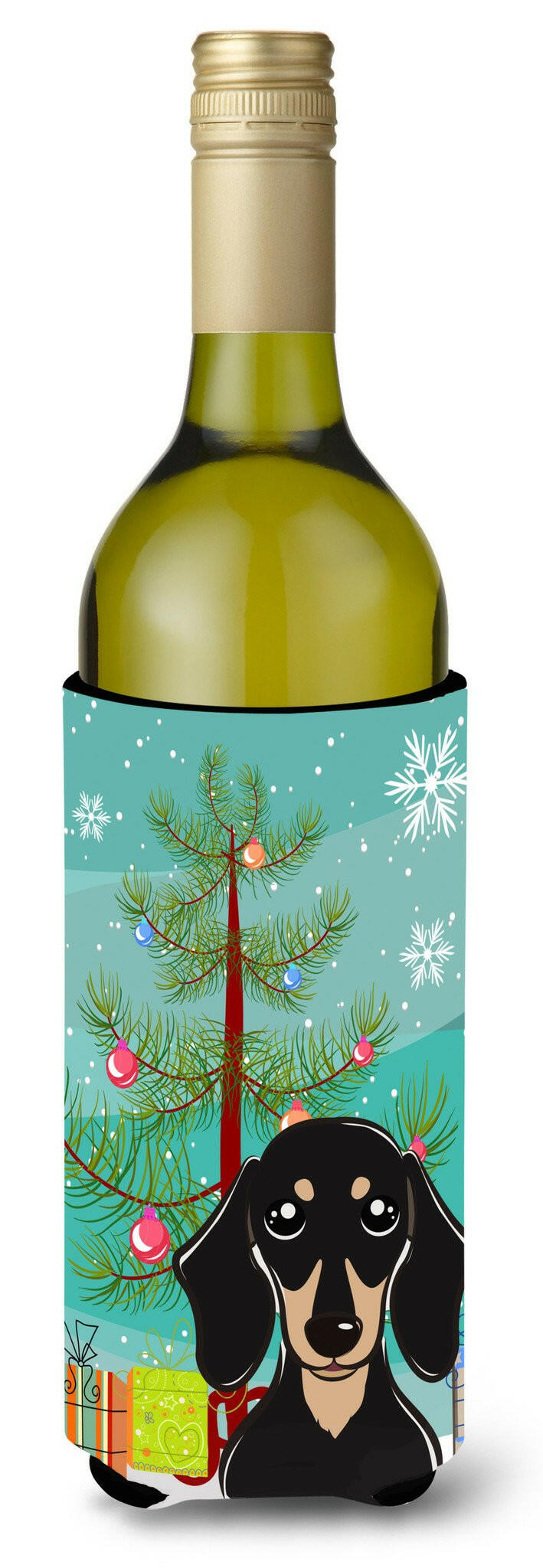 Christmas Tree and Smooth Black and Tan Dachshund Wine Bottle Beverage Insulator Hugger BB1587LITERK by Caroline&#39;s Treasures