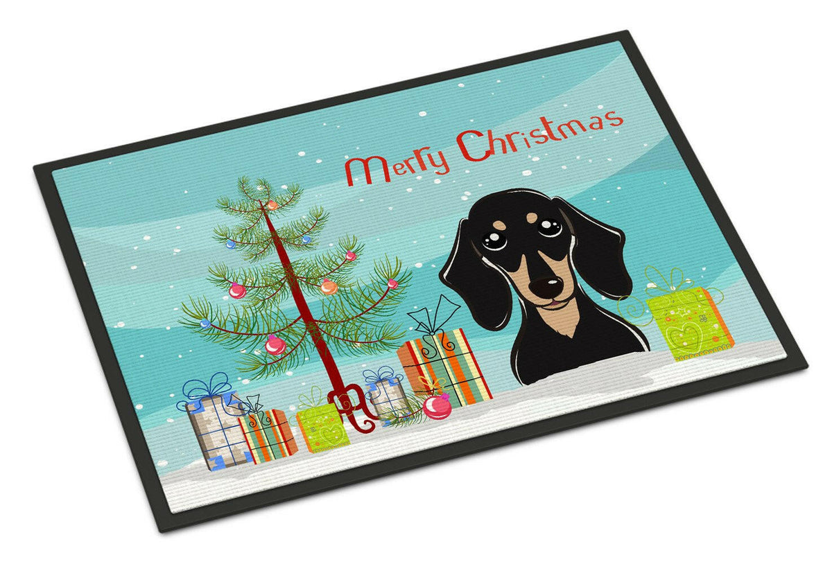 Christmas Tree and Smooth Black and Tan Dachshund Indoor or Outdoor Mat 18x27 BB1587MAT - the-store.com