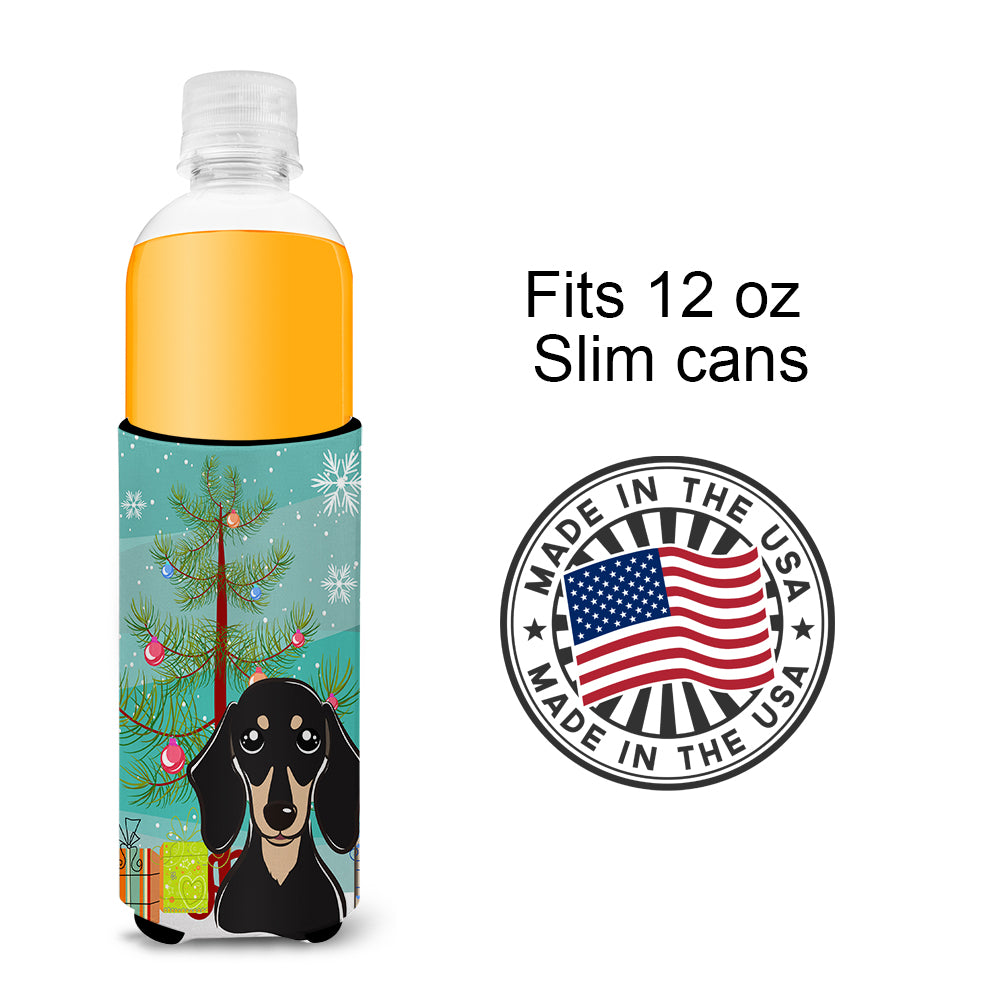 Christmas Tree and Smooth Black and Tan Dachshund Ultra Beverage Insulators for slim cans BB1587MUK  the-store.com.