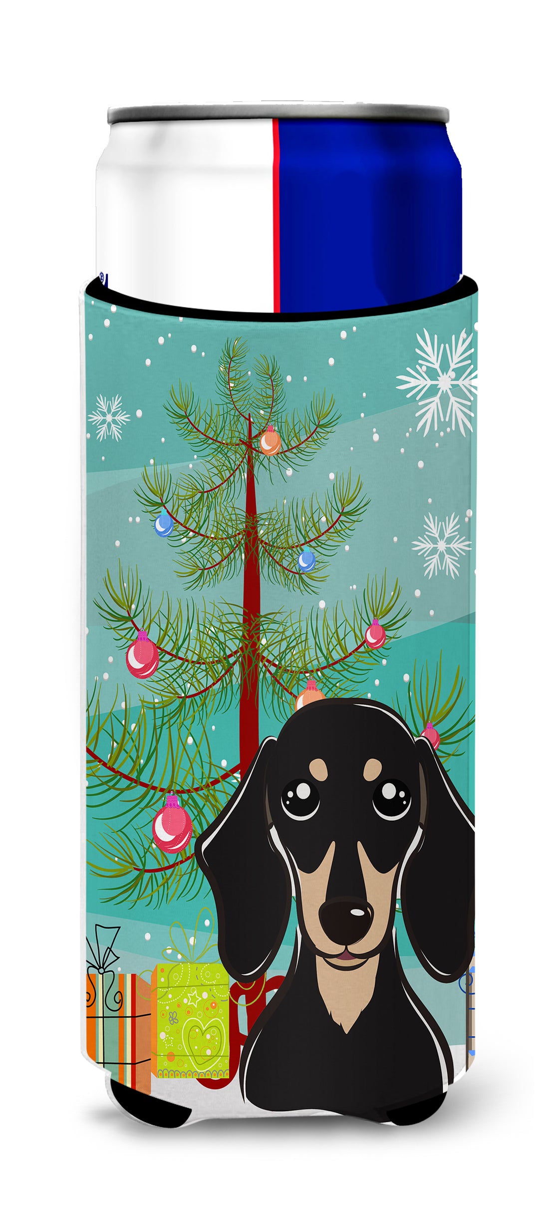 Christmas Tree and Smooth Black and Tan Dachshund Ultra Beverage Insulators for slim cans BB1587MUK