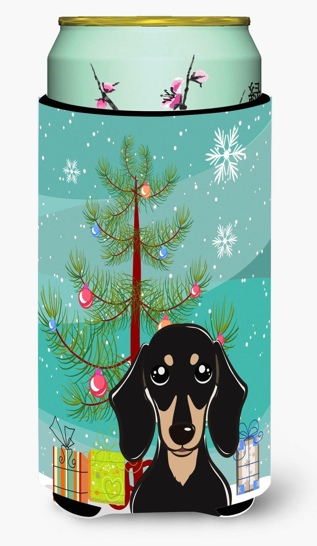 Christmas Tree and Smooth Black and Tan Dachshund Tall Boy Beverage Insulator Hugger BB1587TBC by Caroline&#39;s Treasures