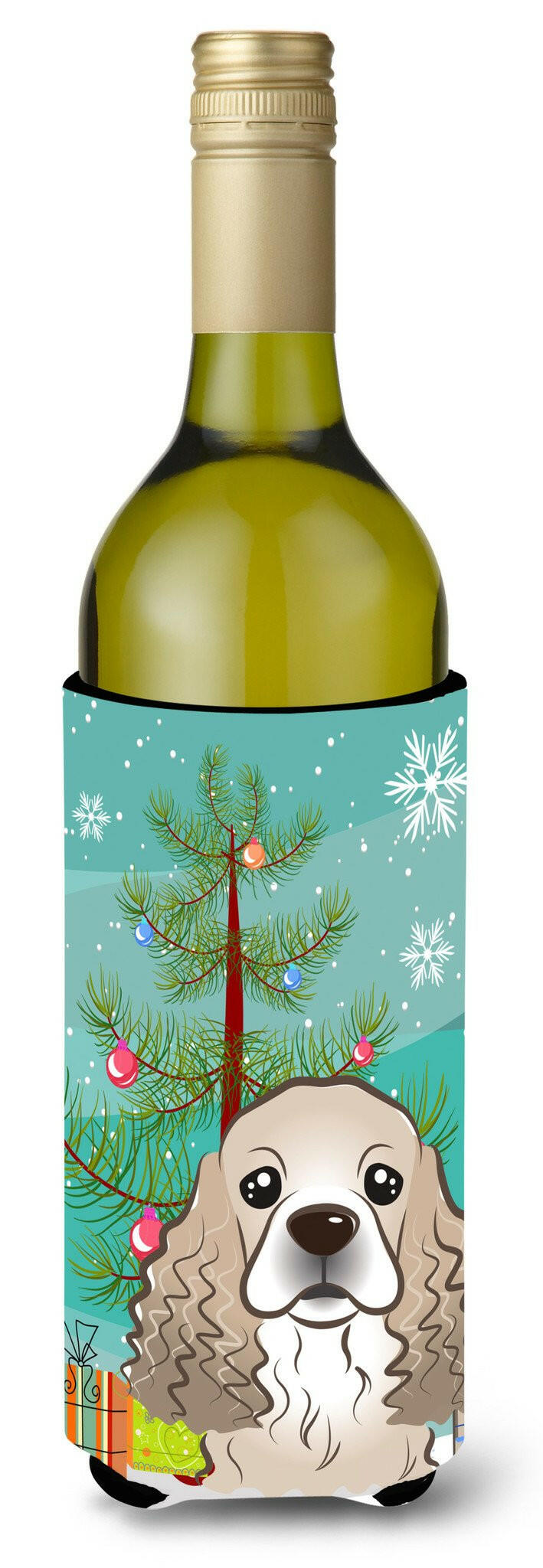 Christmas Tree and Cocker Spaniel Wine Bottle Beverage Insulator Hugger BB1588LITERK by Caroline&#39;s Treasures