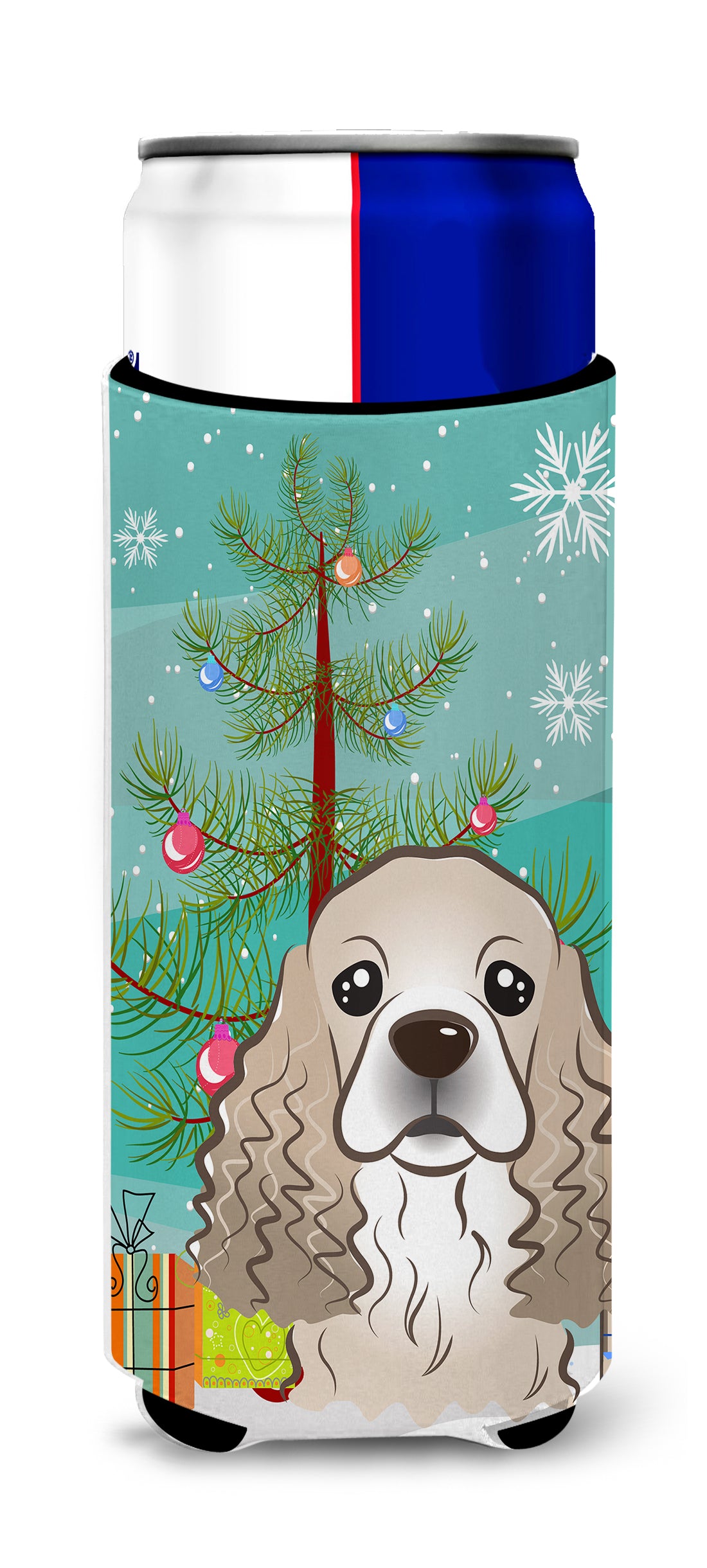 Christmas Tree and Cocker Spaniel Ultra Beverage Insulators for slim cans BB1588MUK  the-store.com.