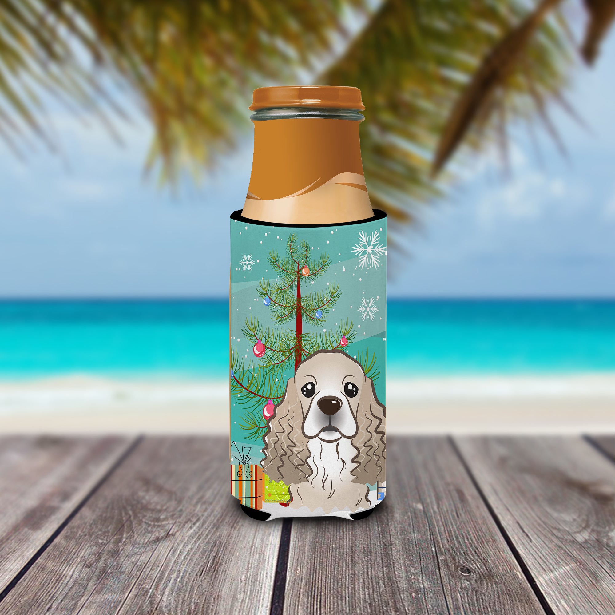 Christmas Tree and Cocker Spaniel Ultra Beverage Insulators for slim cans BB1588MUK