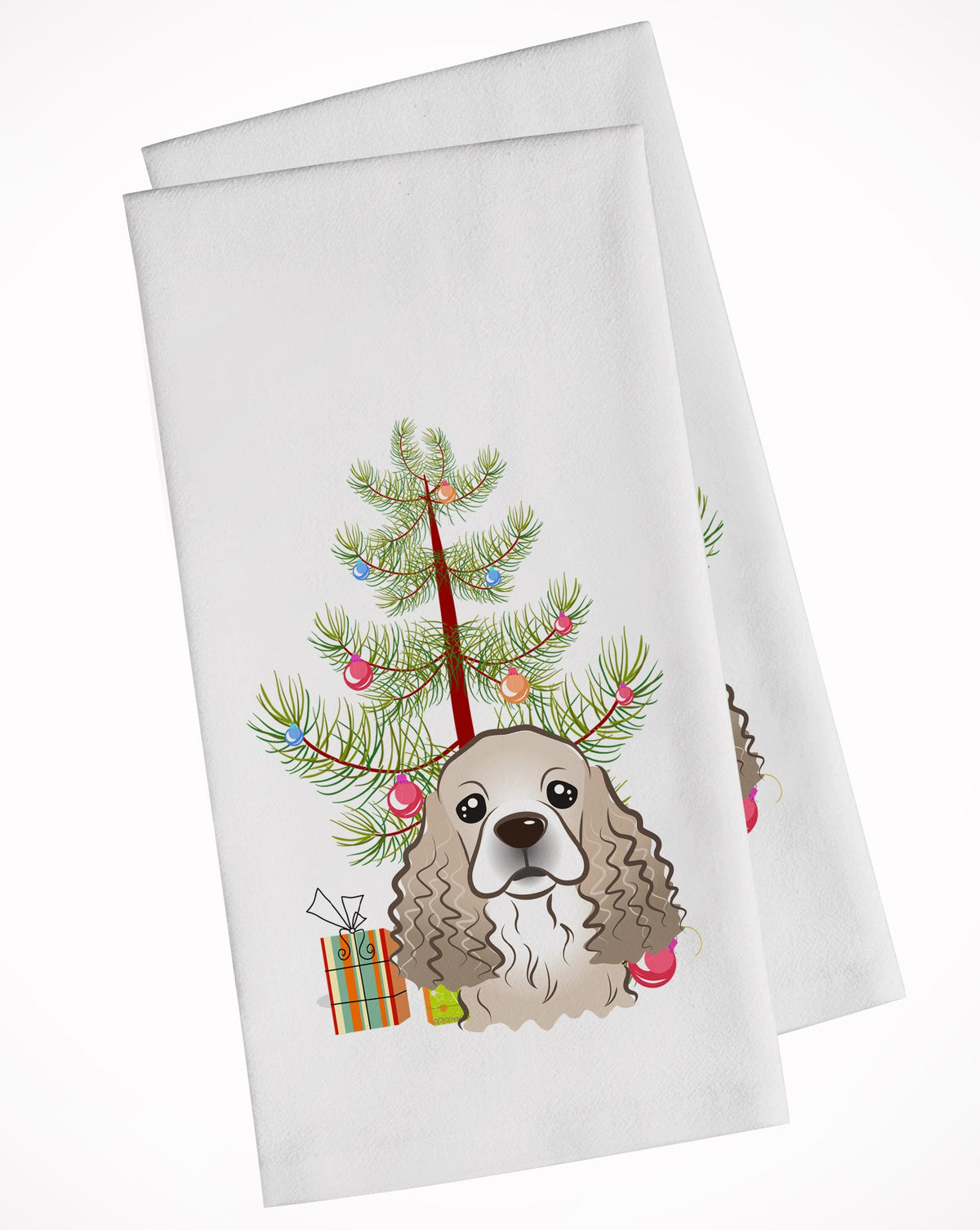 Christmas Tree and Cocker Spaniel White Kitchen Towel Set of 2 BB1588WTKT by Caroline&#39;s Treasures