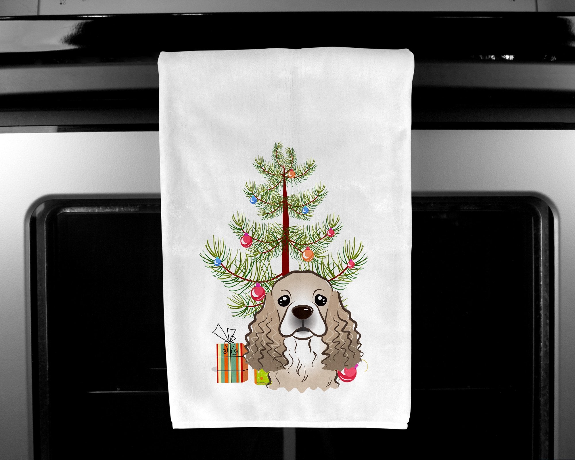 Christmas Tree and Cocker Spaniel White Kitchen Towel Set of 2 BB1588WTKT by Caroline's Treasures