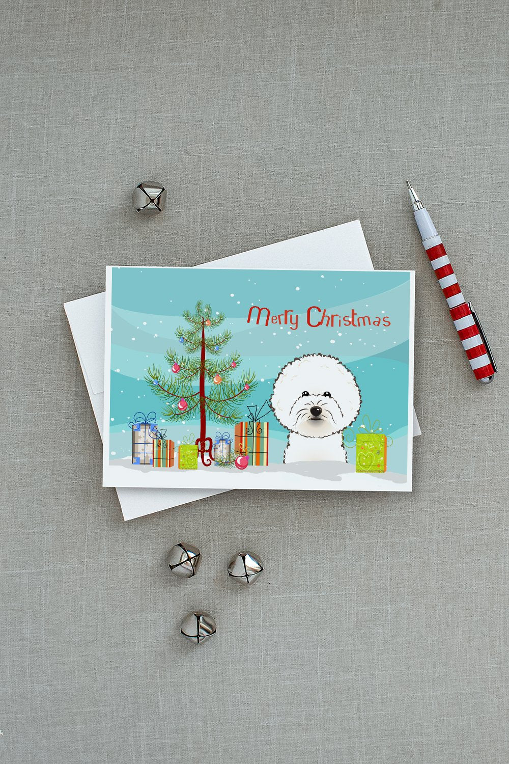 Christmas Tree and Bichon Frise Greeting Cards and Envelopes Pack of 8 - the-store.com