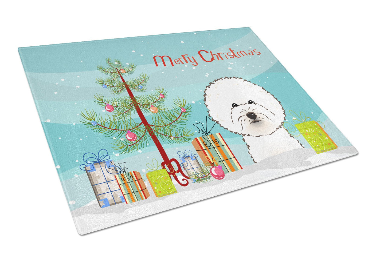 Christmas Tree and Bichon Frise Glass Cutting Board Large BB1589LCB by Caroline's Treasures