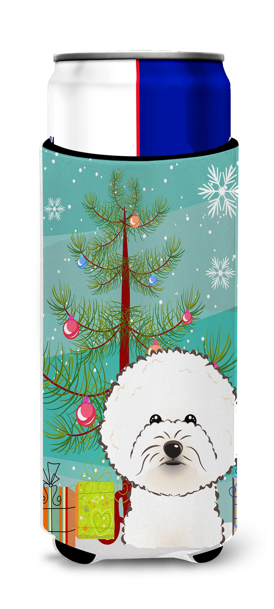 Christmas Tree and Bichon Frise Ultra Beverage Insulators for slim cans BB1589MUK  the-store.com.