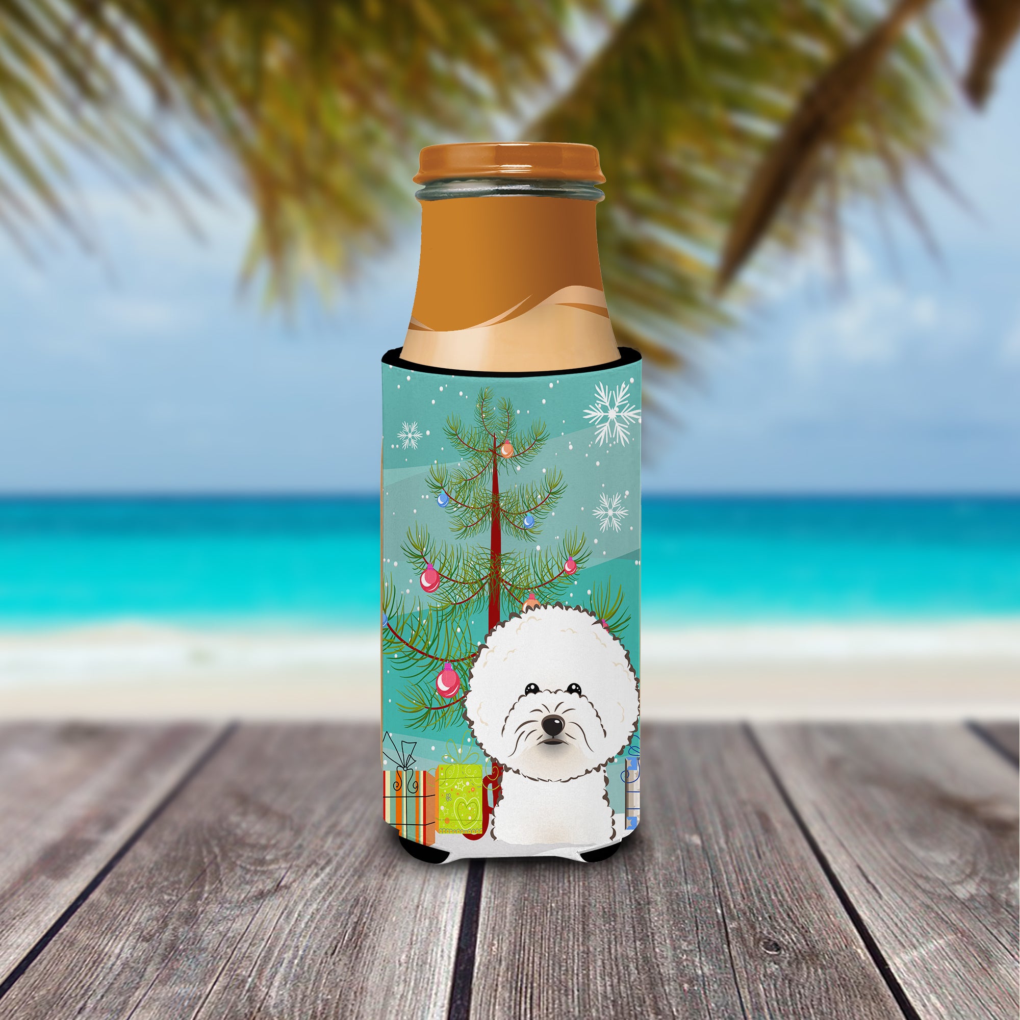 Christmas Tree and Bichon Frise Ultra Beverage Insulators for slim cans BB1589MUK  the-store.com.