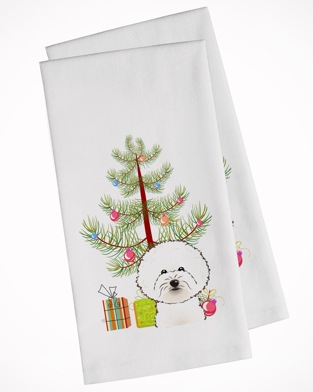 Christmas Tree and Bichon Frise White Kitchen Towel Set of 2 BB1589WTKT by Caroline&#39;s Treasures