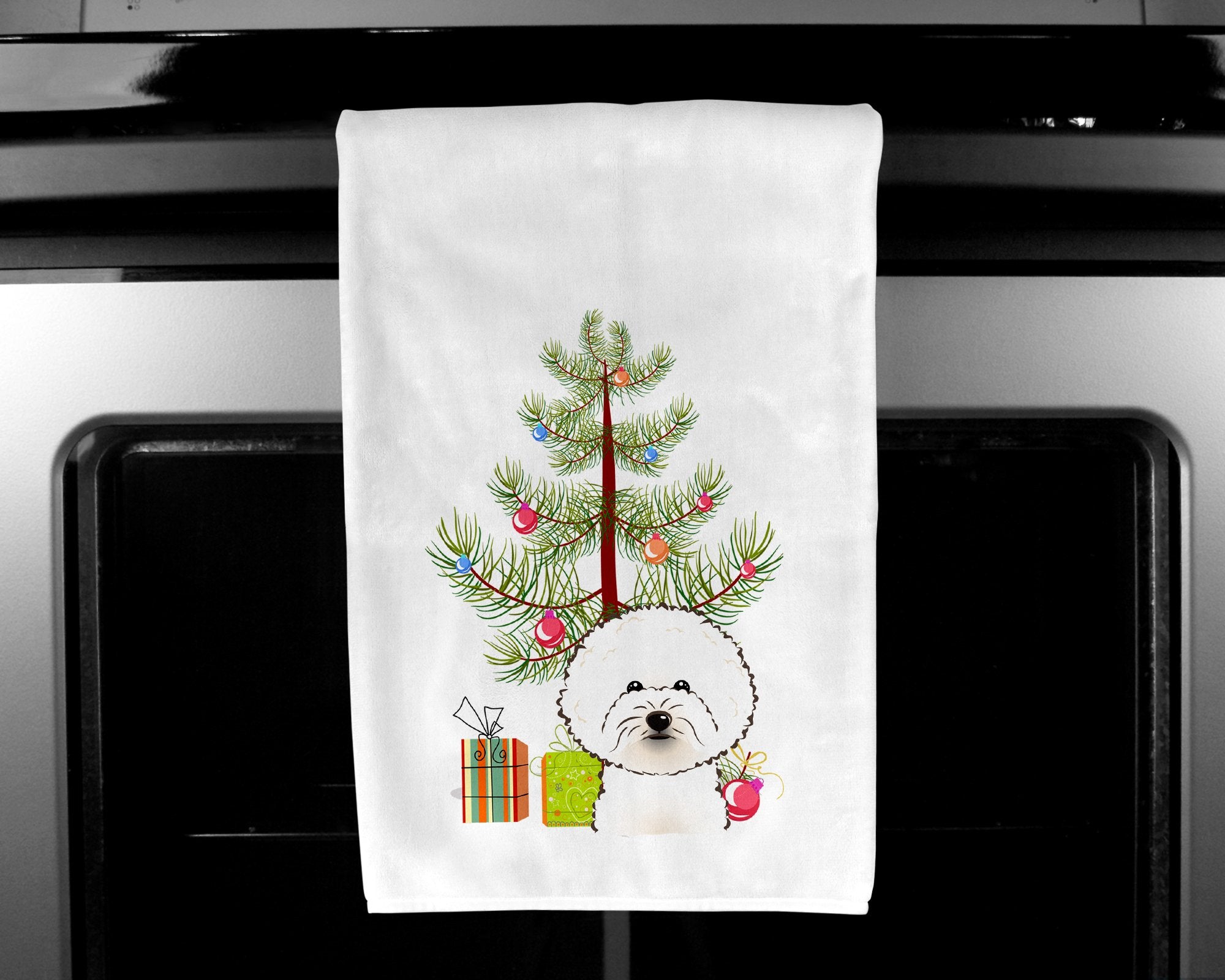 Christmas Tree and Bichon Frise White Kitchen Towel Set of 2 BB1589WTKT by Caroline's Treasures