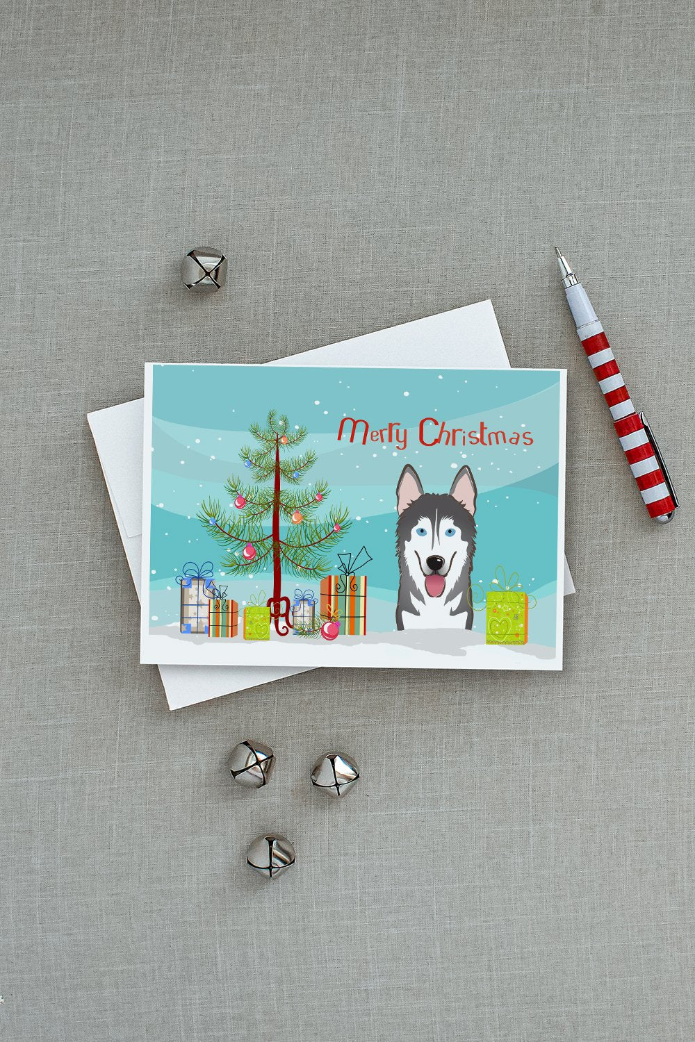 Christmas Tree and Alaskan Malamute Greeting Cards and Envelopes Pack of 8 - the-store.com