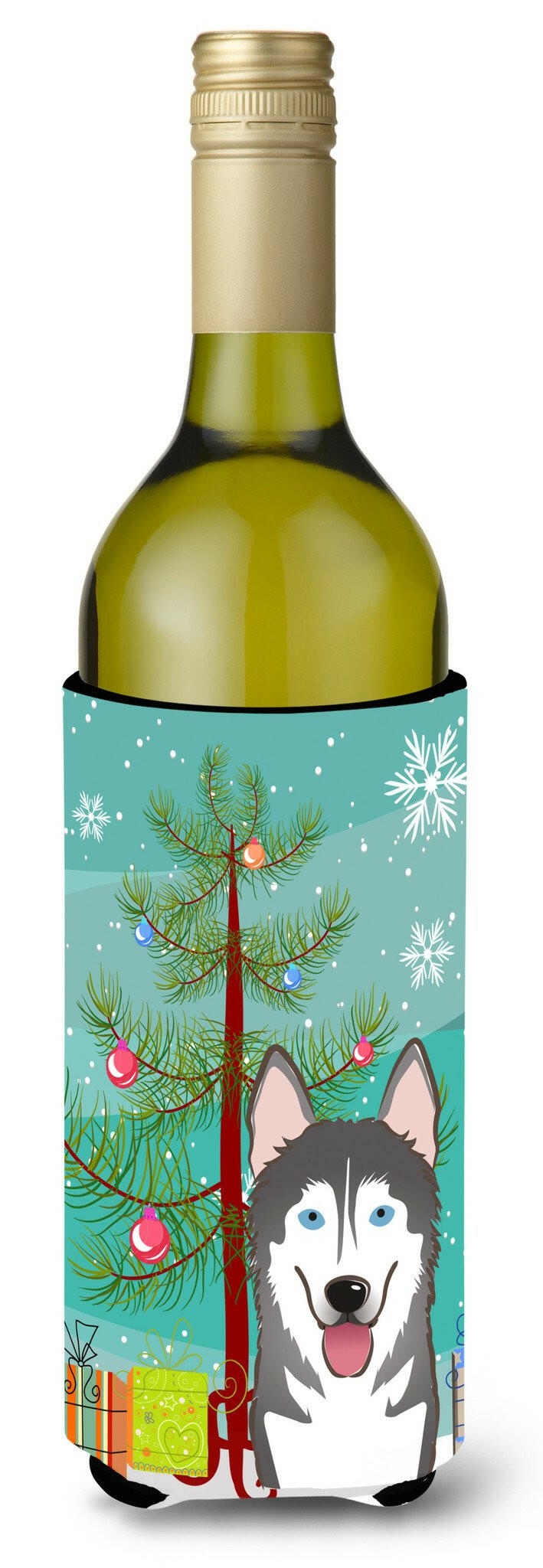 Christmas Tree and Alaskan Malamute Wine Bottle Beverage Insulator Hugger BB1590LITERK by Caroline&#39;s Treasures