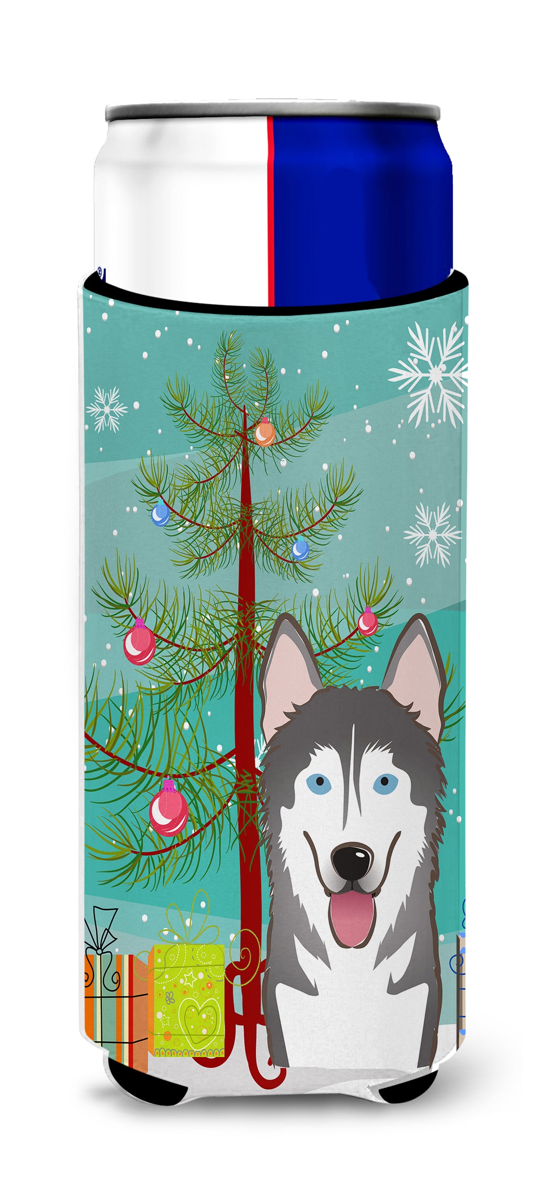 Christmas Tree and Alaskan Malamute Ultra Beverage Insulators for slim cans BB1590MUK  the-store.com.