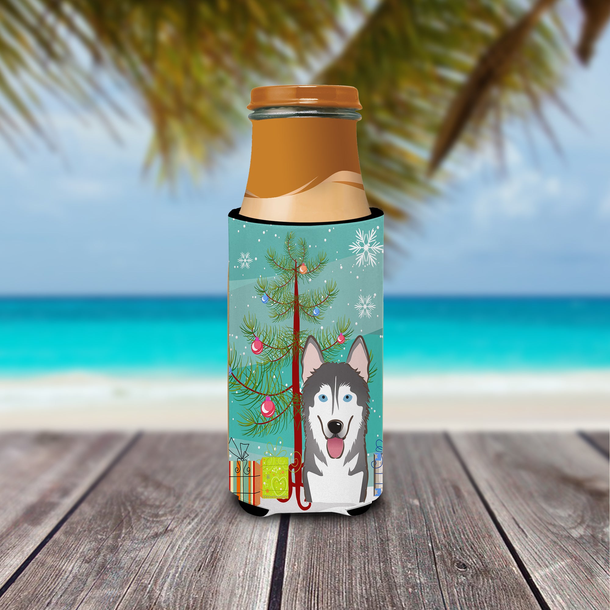 Christmas Tree and Alaskan Malamute Ultra Beverage Insulators for slim cans BB1590MUK  the-store.com.