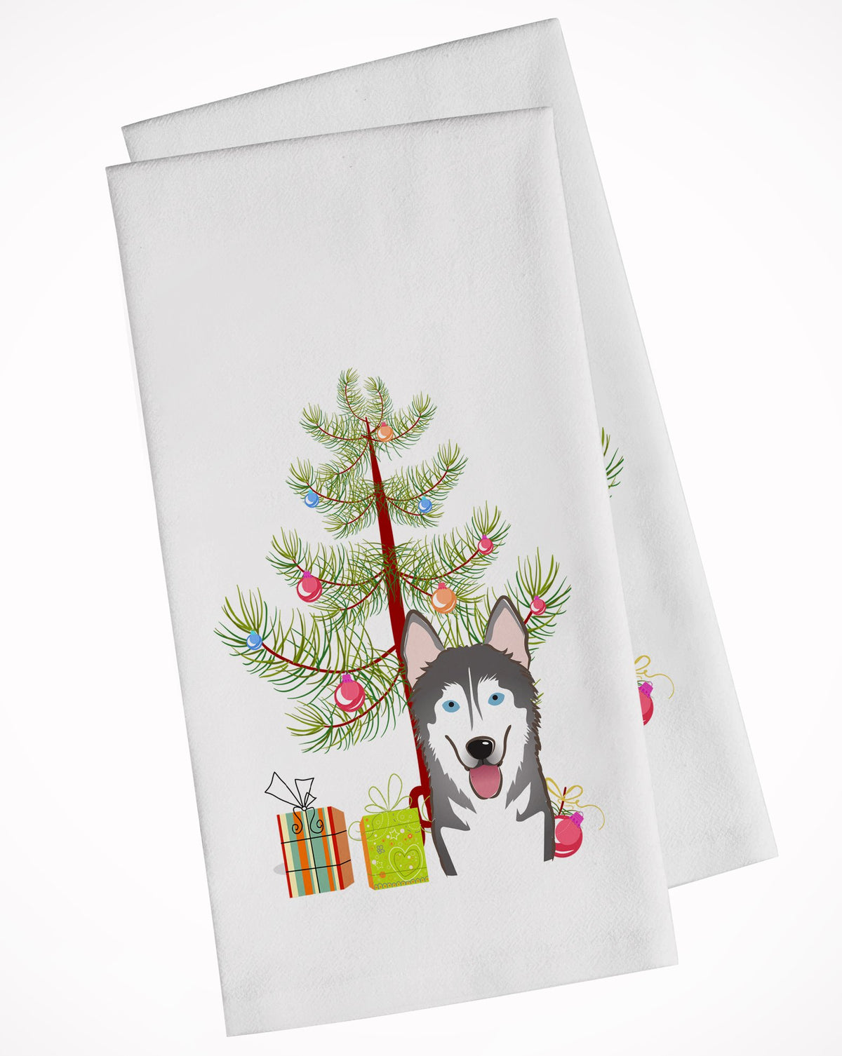 Christmas Tree and Alaskan Malamute White Kitchen Towel Set of 2 BB1590WTKT by Caroline&#39;s Treasures